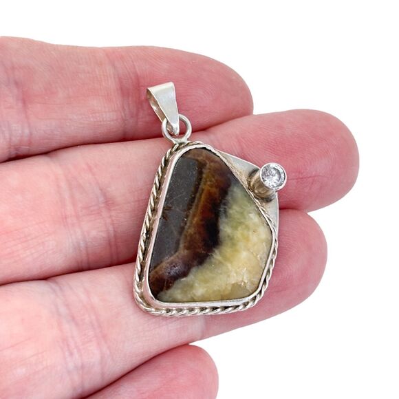 Vintage Southwest Sterling Silver 925 Jasper and Cubic Zirconia Pendant - Picture 1 of 7